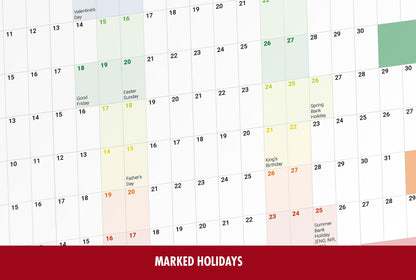 2025 Wall Planner A2 Laminated - Full Year Wall Planner 2025 UK - Wall Calendar 2025 with mount stickers for academic, office, home and school by (42 x 59.4 cm) - A2 size.