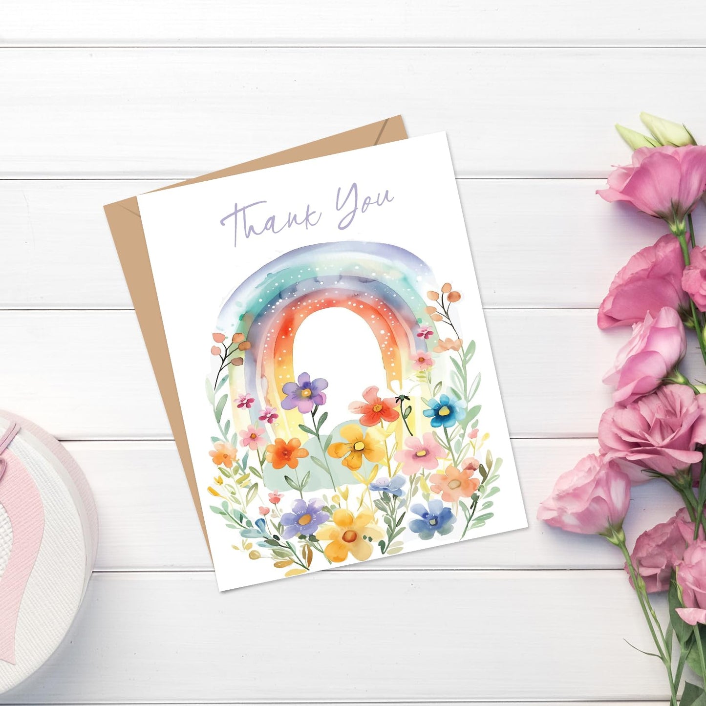 Giftinghouse Thank You Card With Envelope, Rainbow Flower Design Teacher Thank You Card - Blank Inside Greeting Card For Wedding, Teachers, Kids & Christmas - Eco-friendly.
