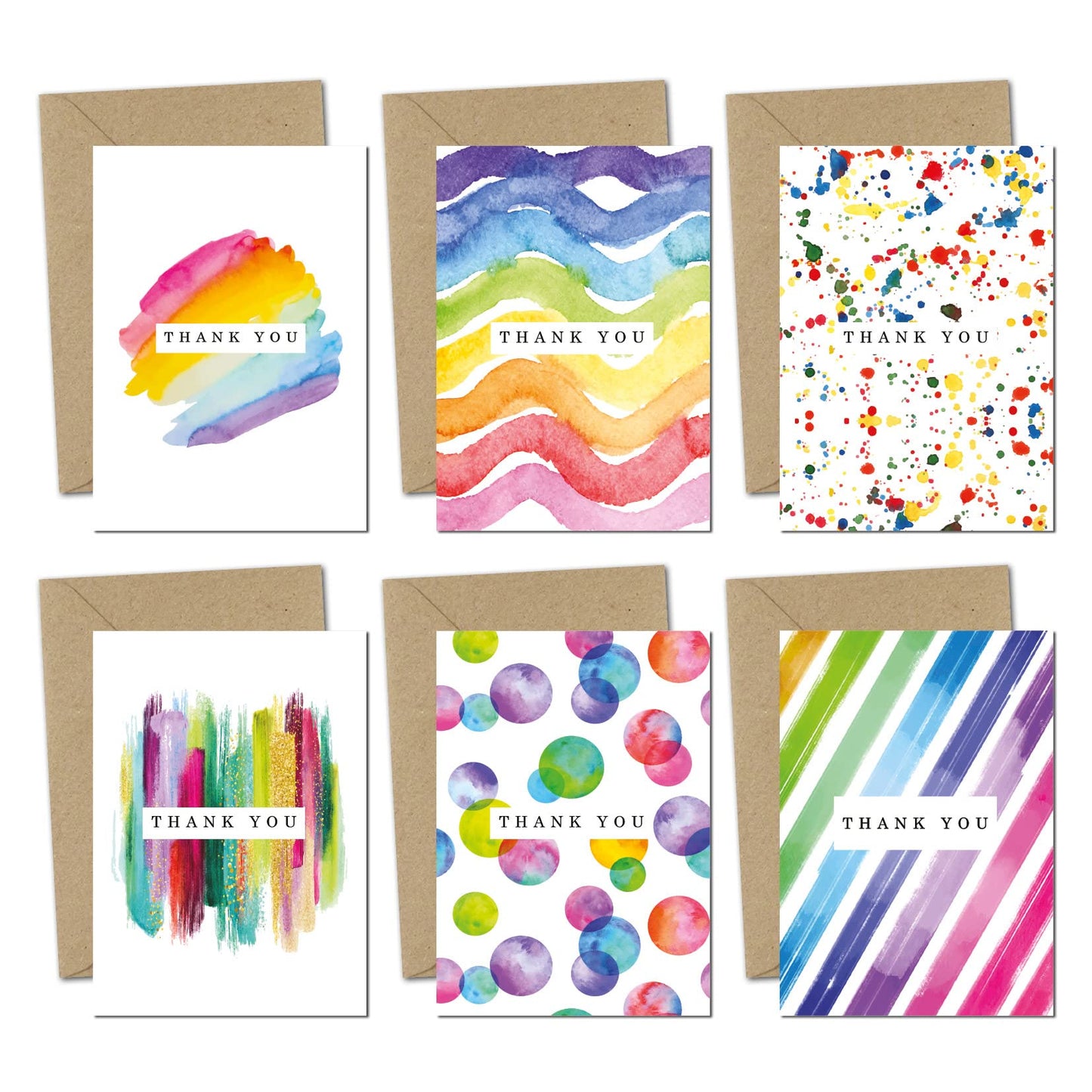 Giftinghouse 48 Thank You Cards Multipack with Envelopes - Watercolour design - Greeting cards for Teachers, weddings, and kids - Fully recyclable and Eco-friendly card