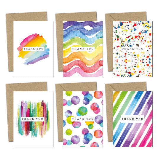 Giftinghouse 48 Thank You Cards Multipack with Envelopes - Watercolour design - Greeting cards for Teachers, weddings, and kids - Fully recyclable and Eco-friendly card