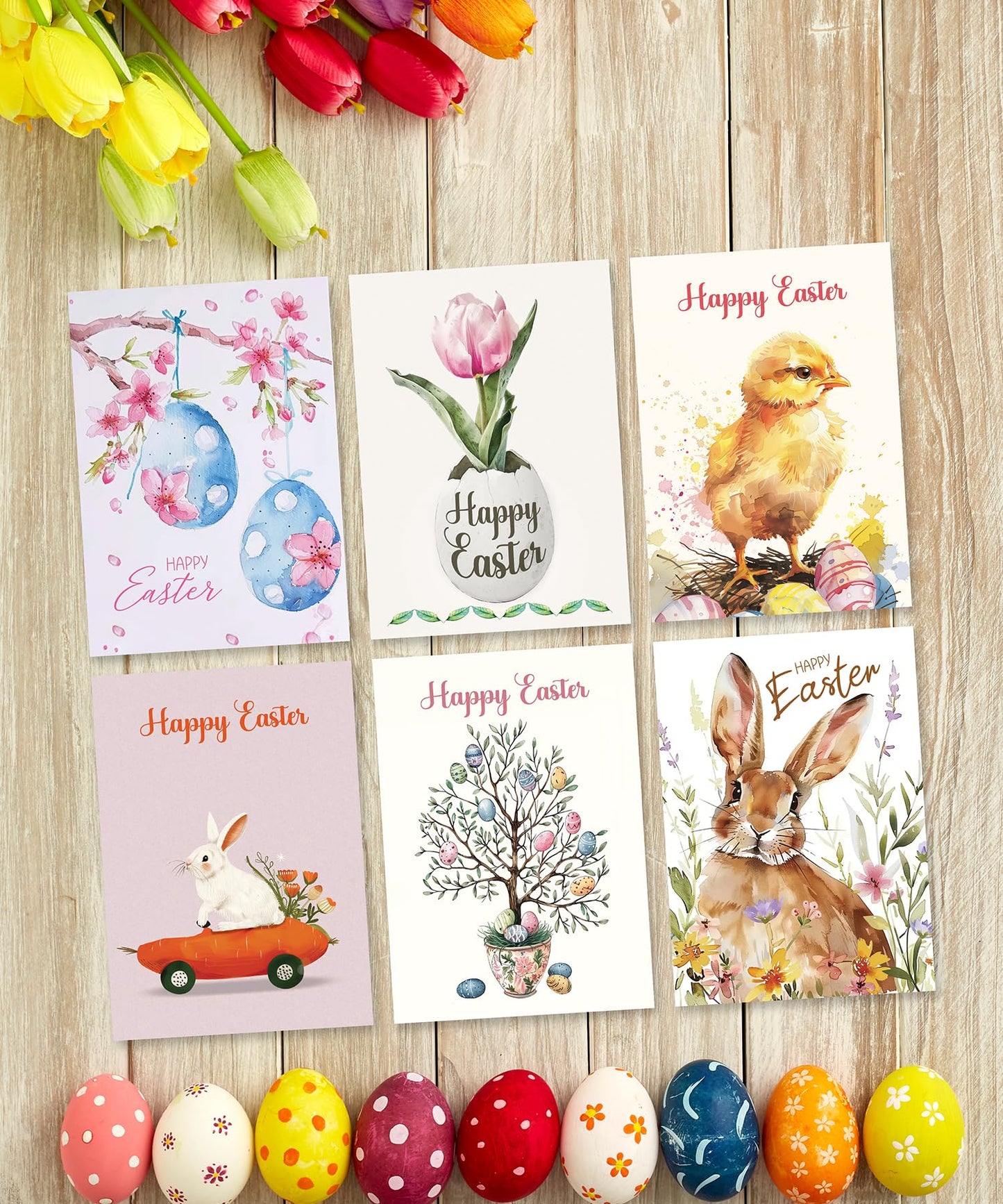 Giftinghouse Easter Cards Multipack of 6 - Happy Easter Cards with Envelopes Featuring 6 Unique Mixed Designs, Eco-friendly Blank Inside Greeting Card for kids