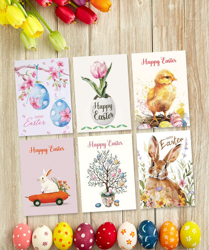 Giftinghouse Easter Cards Multipack of 6 - Happy Easter Cards with Envelopes Featuring 6 Unique Mixed Designs, Eco-friendly Blank Inside Greeting Card for kids