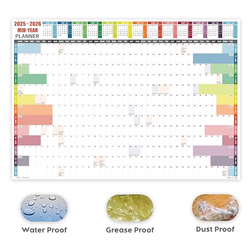 Academic Wall Planner 2025-2026 A2 Laminated – Wall Calendar from August 2025 to August 2026 – (59.4 x 42 cm) – 13 Months Mid Year Wall Planner 25/26 – Marked Holidays – Notes Space – Made in the UK