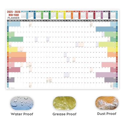 Academic Wall Planner 2025-2026 A2 Laminated – Wall Calendar from August 2025 to August 2026 – (59.4 x 42 cm) – 13 Months Mid Year Wall Planner 25/26 – Marked Holidays – Notes Space – Made in the UK