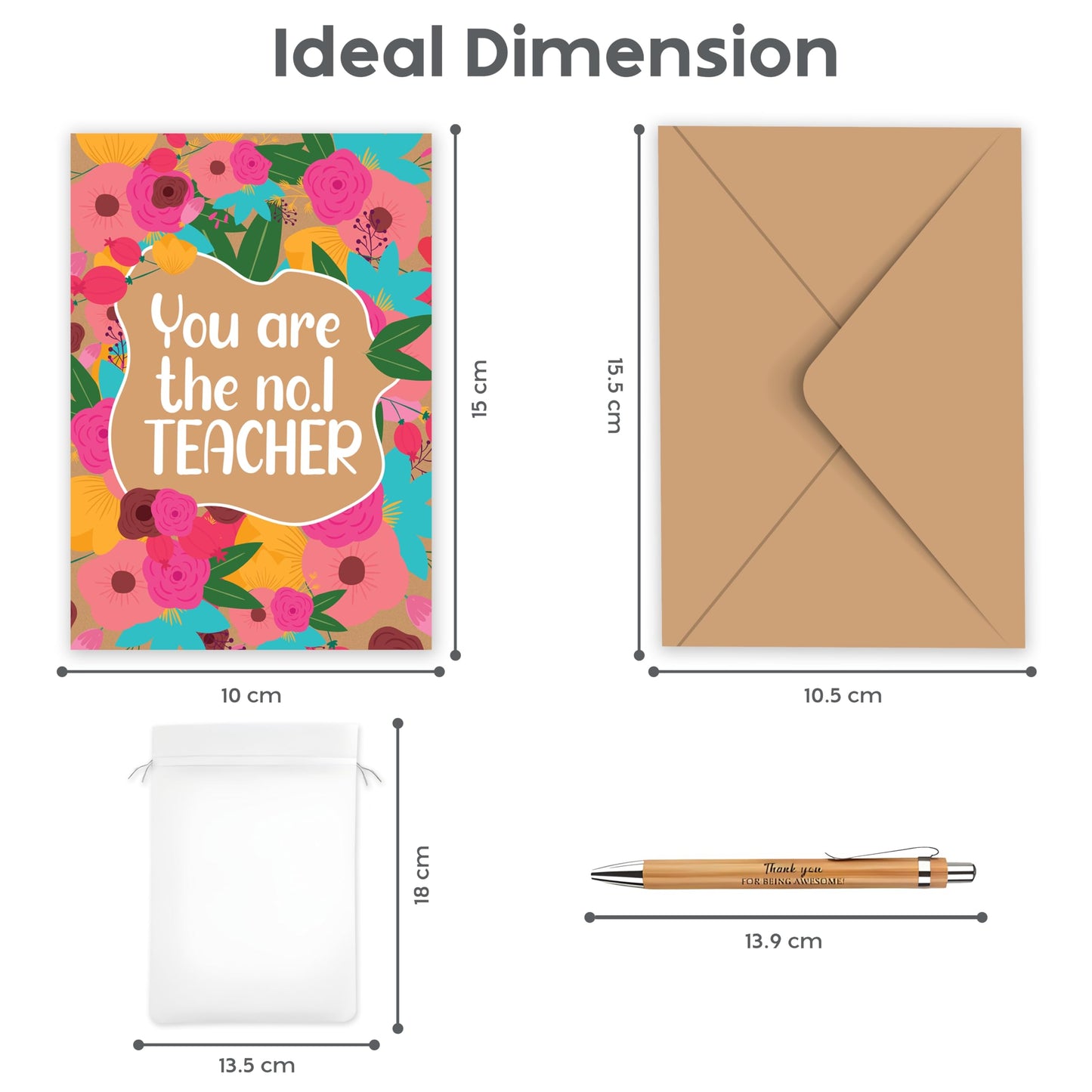 6 Pack Thank You Teacher Gifts for Women & Men – Includes 6 Appreciation Thank You Teacher Cards with Bamboo Pens and Gift Bags – End of Year, Leaving, Graduation or Christmas Gifts for Teachers
