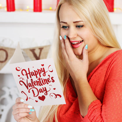 Happy Valentines Day Card with Embossed Heart Sticker - Red Foil Design - 150x150mm - Valentines Card Wife, Valentines Card for Him, Her, Husband, or Fiancé – Premium 350 GSM - Made in the UK