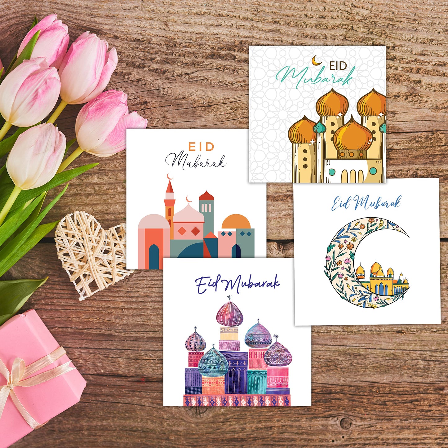 Giftinghouse Eid Cards Pack of 4 with envelopes - Eid Mubarak Cards multipack greetings cards - Eco Friendly card for kids and Family