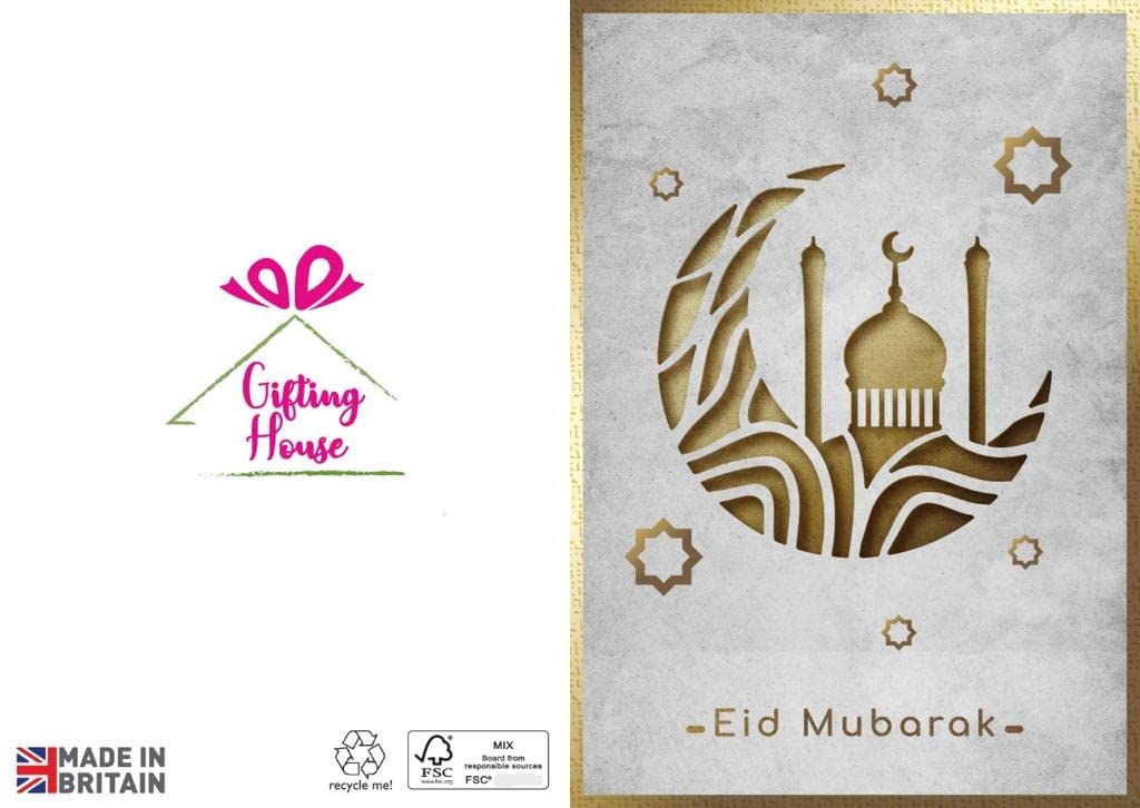 Giftinghouse Eid Cards Pack of 4/12 with envelopes - Eid Mubarak Cards multipack greetings cards - Eco Friendly happy Eid card for kids and Family (Golden design, 12 cards)