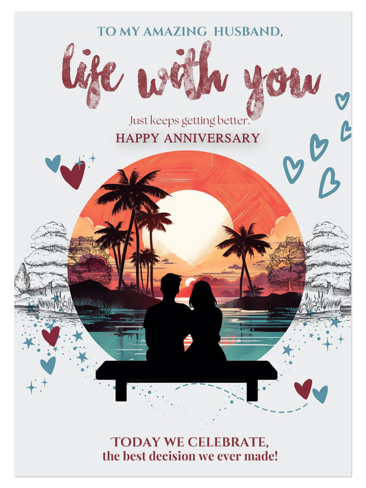 Happy Anniversary Card for Husband with Envelope, Traditional Design Husband Anniversary Card from Wife, Eco-friendly Wedding Anniversary Card for him - Made in UK