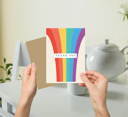 12 Thank You Cards Multipack with Envelopes - 12 Unique Watercolour and Rainbow Designs, thank you teacher cards - Greating cards for Kids, Christmas - Made in UK.
