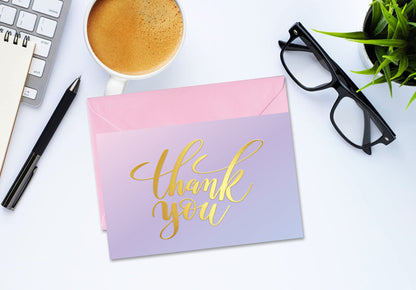 Giftinghouse 3D Foil Thank You Cards Multipack with Envelopes - Embossed Foil Greeting Cards for Wedding, Kids, Teachers, Notes and Gifts (48 PACKS)