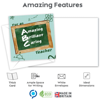 Giftinghouse 6 Thank You Teacher Cards Multipack with Envelopes - Greeting cards for Women Men Ecofriendly cards Printed and Packed in UK