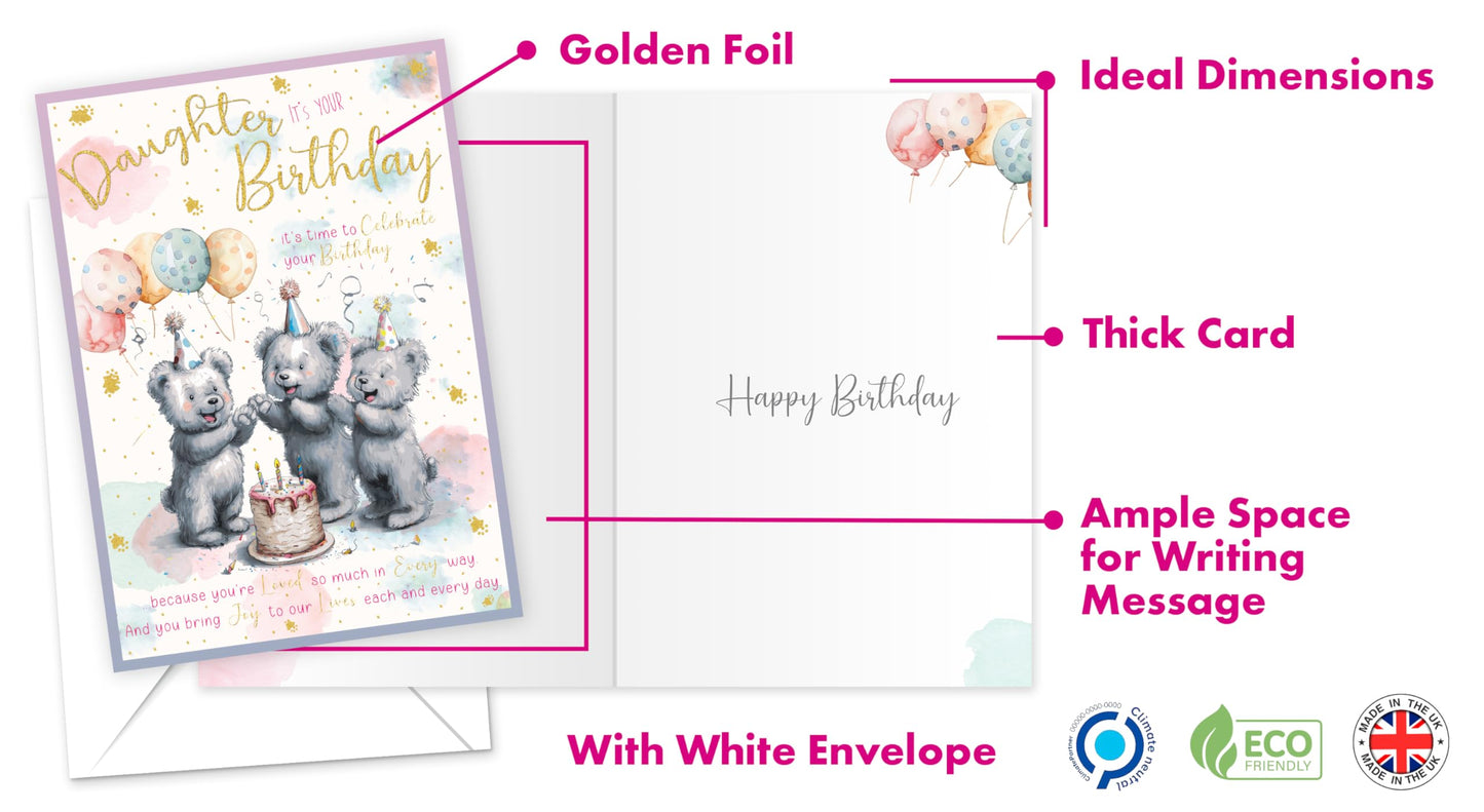 Giftinghouse Daughter Birthday Card with Envelope - Foiled Traditional Greeting Card, Large Size (8.8x6.3 inch) - Made in the UK
