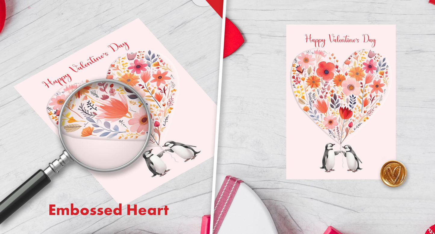 Giftinghouse Valentines Card - A5 Large Embossed Happy Valentines day card with Wax Seal for husband, him, boyfriend, fiancee, wife, her - Floral heart - 350 GSM - MADE IN UK.