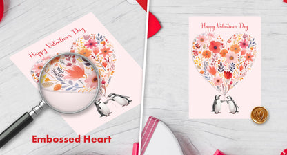Giftinghouse Valentines Card - A5 Large Embossed Happy Valentines day card with Wax Seal for husband, him, boyfriend, fiancee, wife, her - Floral heart - 350 GSM - MADE IN UK.