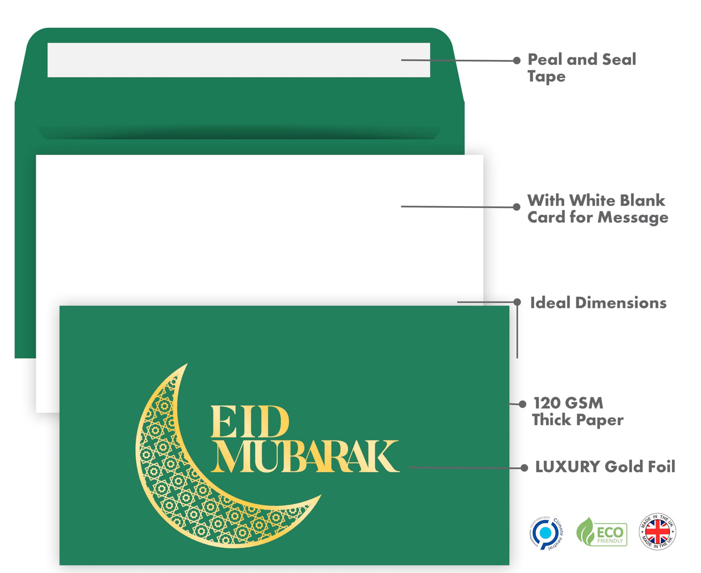 Giftinghouse Eid Cards Multipack with Money Envelopes Pack of 12 - Gold Foil Eid Mubarak Cards, Happy Eid Mubarak Money Envelopes Featuring 6 Unique Designs, Eid Money Wallets for Kids