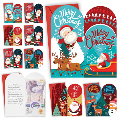 Giftinghouse Christmas Money Wallet and Envelopes for Cash Gifts 4/12/24 pcs – Xmas Greeting Cards Multipack - Eco-Friendly for Family, Friends and Kids - Cute Santa Designs.