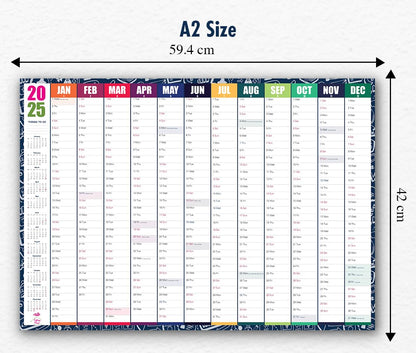 Giftinghouse 2025 Wall Planner A2 Laminated - Full Year Wall Planner 2025 UK - Wall Calendar 2025 with mount stickers for academic, office, home and school by (42 x 59.4 cm) - A2 size.