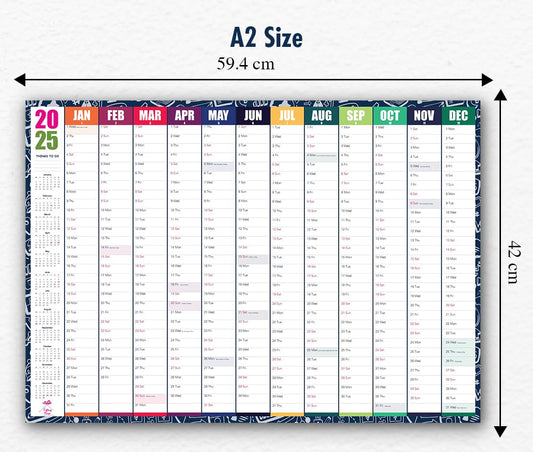 Giftinghouse 2025 Wall Planner A2 Laminated - Full Year Wall Planner 2025 UK - Wall Calendar 2025 with mount stickers for academic, office, home and school by (42 x 59.4 cm) - A2 size.