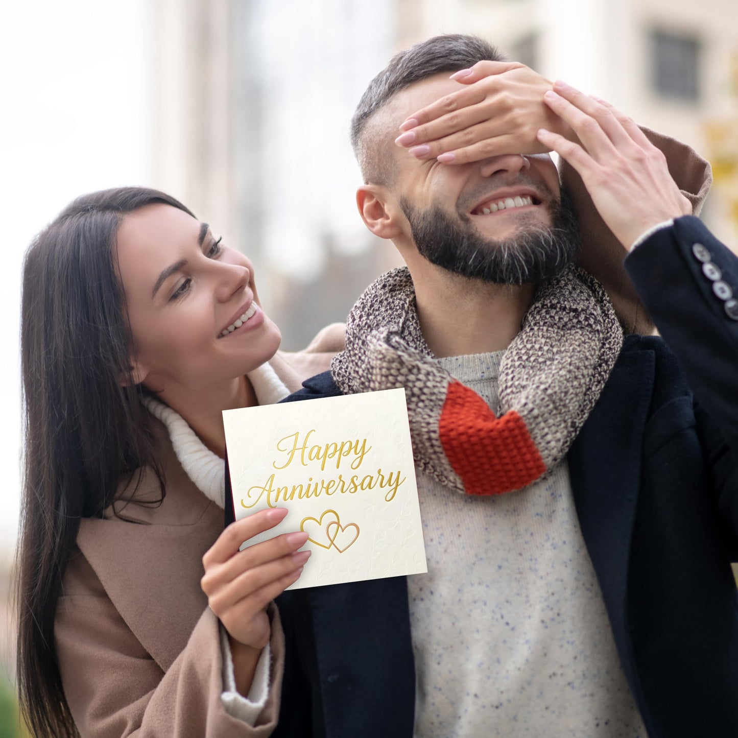 Happy Anniversary Card – Gold Foil Embossed Design with Sticker – Wedding Anniversary Card for Husband, Wife, Him, Her, Mum, Dad & Couples – 15x15 cm – Made in the UK