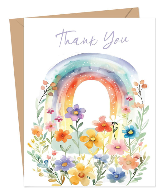 Giftinghouse Thank You Card With Envelope, Rainbow Flower Design Teacher Thank You Card - Blank Inside Greeting Card For Wedding, Teachers, Kids & Christmas - Eco-friendly.