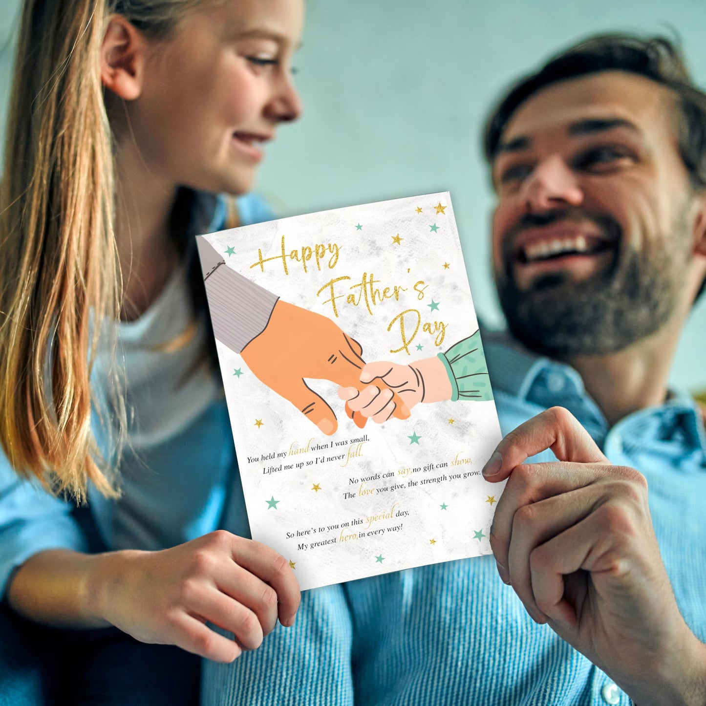 Happy Fathers Day from Daughter or Son – Gold Foil Traditional Father's Day Card – Large 22 x 15.5 cm – Gold Embossed Sticker – Made in the UK