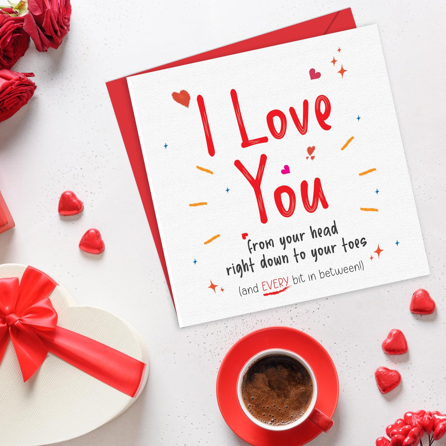 Funny Romantic Card for Him/Her – "I Love You" – Eco-Friendly 150x150mm – Valentines Card for him, Valentines Card Wife, her, Husband, or Fiancé – Premium 350 GSM – Made in the UK