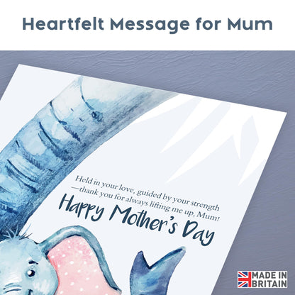 Mothers Day Card for Mum with Envelope | Cute Elephant Design | Happy Mother’s Day Card from Daughter or Son | 22x15.5 cm – Eco-Friendly 350 GSM - Made in the UK