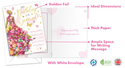 Birthday Card for Women with Envelope - Foiled Traditional Female Birthday Card - Eco-Friendly, Happy Birthday Card Girl, Large Size (8.8x6.3 inch) - Someone Special Birthday Card for Her - Made in UK