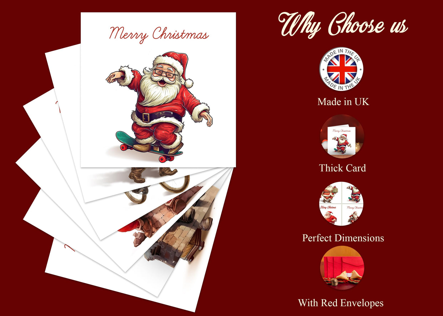 Giftinghouse Christmas Cards 2023 Pack of 12/24/48 | Multipack Xmas Funny Santa Cards for Family, Friends, Granddaughter and Childrens | Eco-friendly seasonal Greeting cards for sale.