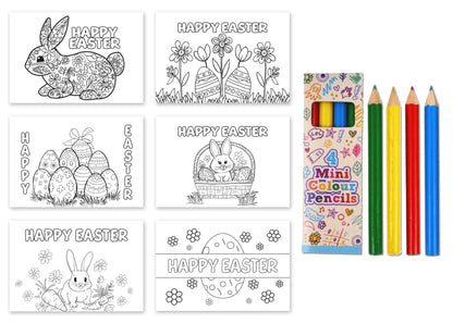 Giftinghouse Colouring Easter Cards 12/24 with Colouring Pencils and Envelopes for Kids, Easter Cards Multipack - Featuring 6 Mixed Easter Designs, Eco-friendly Greeting Cards Gift for kids (24 PACKS)