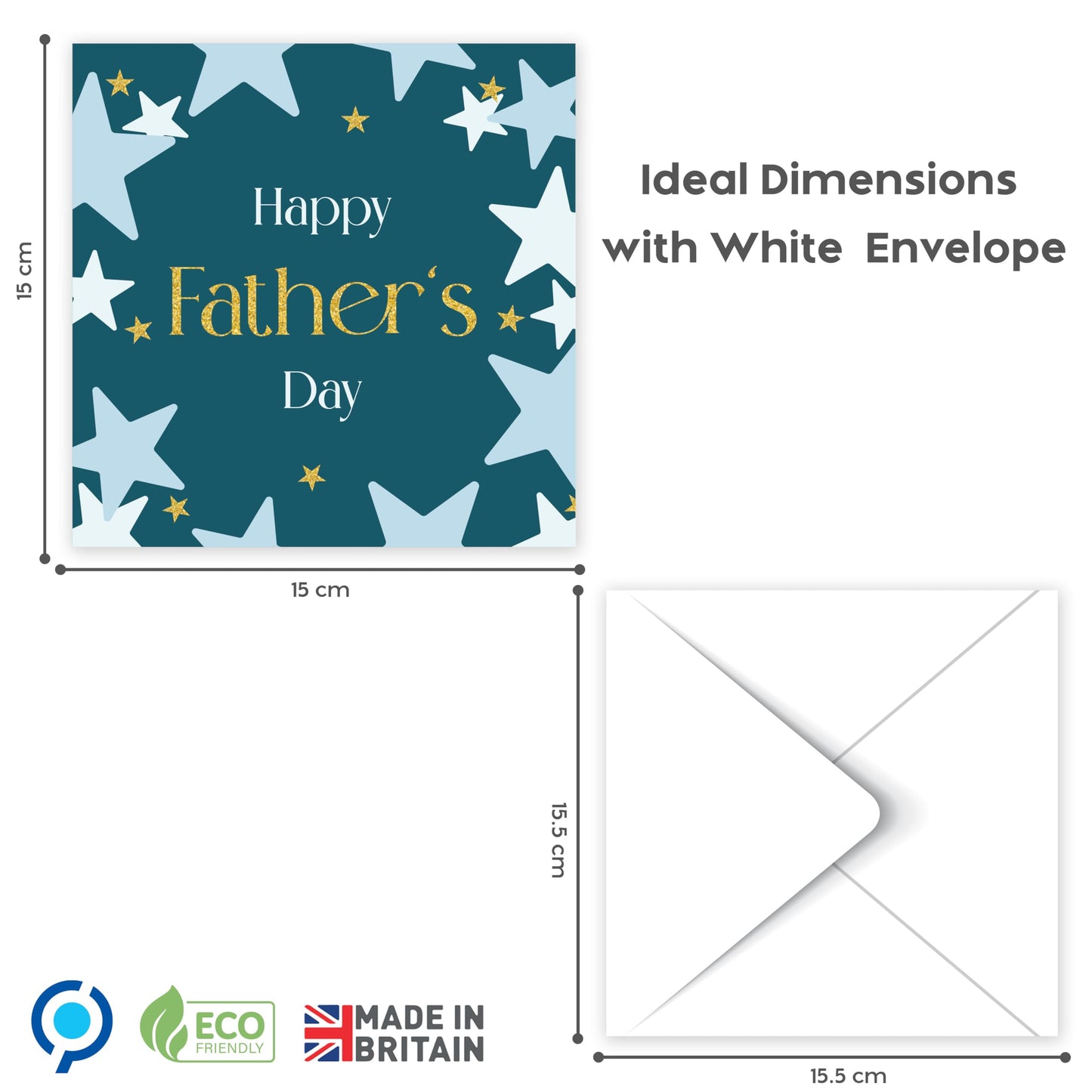 Happy Fathers Day Card from Son or Daughter – Gold Foil Star Design Father's Day Card – 15x15cm – Made in the UK