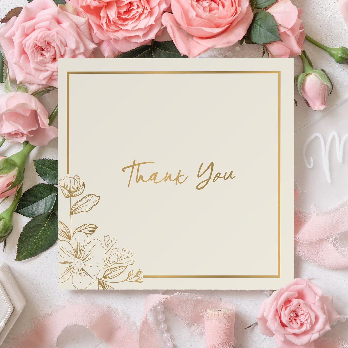 10 Cold-Foiled Thank You Cards Multipack with Envelopes - Elegant Design Thank You Greeting Cards for Teachers, Kids - Fully Recyclable and Eco-Friendly - 300 GSM
