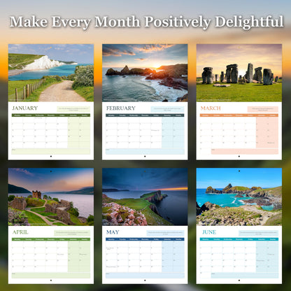 2025 Calendar - UK Landscapes Wall Calendar 2025 UK, A4 Month-to-View (Jan 2025 - Dec 2025) - Eco-Friendly, A3 When Open, Made in the UK