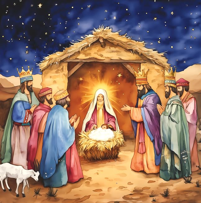Pack of 16 Charity Christmas Cards 2024 with Envelopes - Religious Luxury Christmas Cards Multipack, Xmas Cards Featuring 4 Unique Nativity Scenes (125 x 125 mm) - Greeting cards for Family & Friends