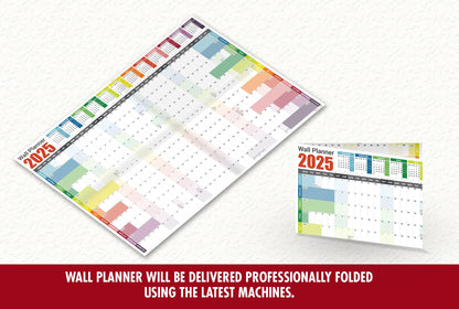 2025 Wall Planner A2 Laminated - Full Year Wall Planner 2025 UK - Wall Calendar 2025 with mount stickers for academic, office, home and school by (42 x 59.4 cm) - A2 size.