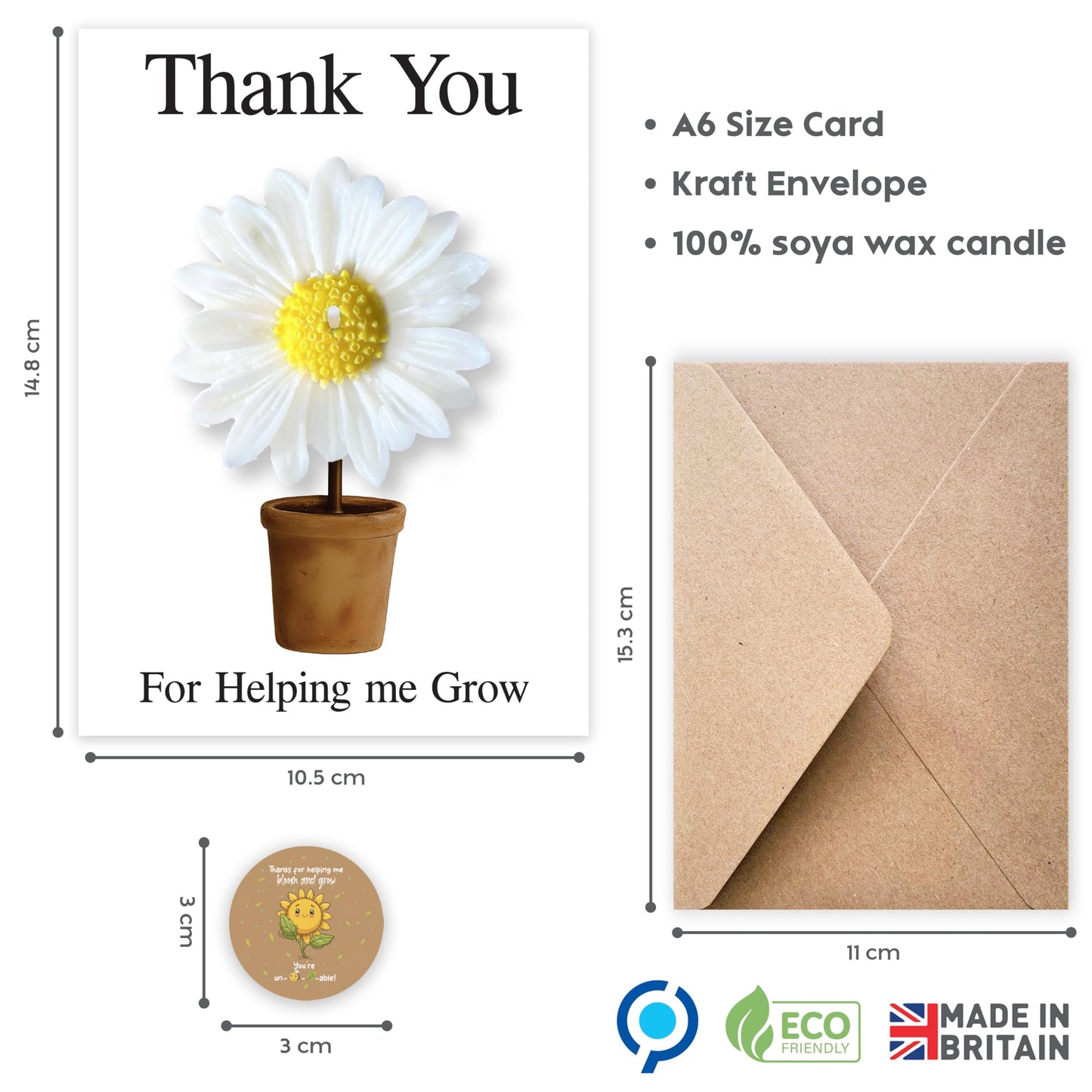 Thank You Teacher Gifts for Women – 6 Handmade Daisy-Shaped Candle with Thank You Post Cards & Stickers – Ideal for Nursery, End of Year, Leaving, Graduation, Retirement or Christmas Gifts for Teacher