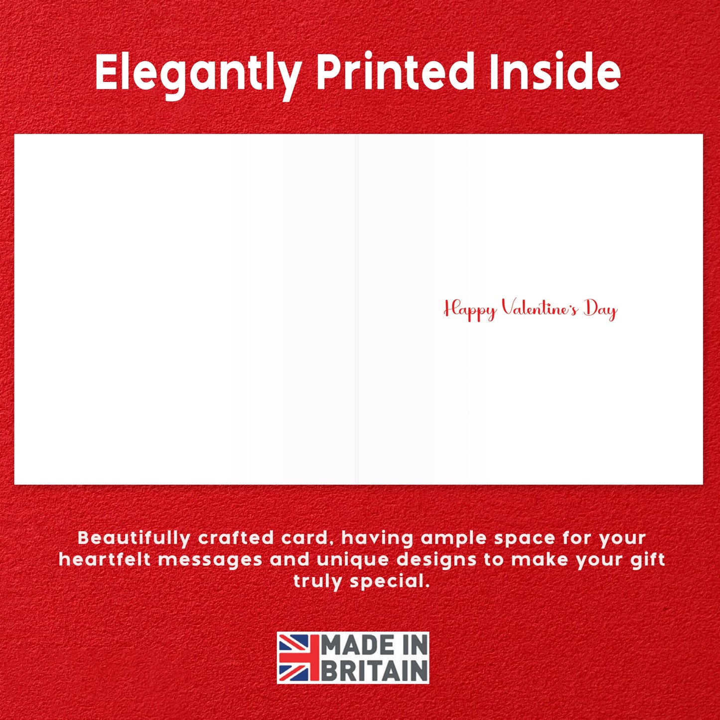 Happy Valentines Day Card with Embossed Heart Sticker - Red Foil Design - 150x150mm - Valentines Card Wife, Valentines Card for Him, Her, Husband, or Fiancé – Premium 350 GSM - Made in the UK