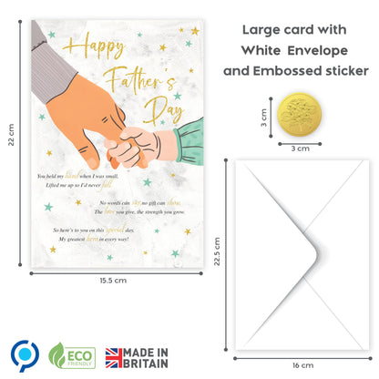 Happy Fathers Day from Daughter or Son – Gold Foil Traditional Father's Day Card – Large 22 x 15.5 cm – Gold Embossed Sticker – Made in the UK