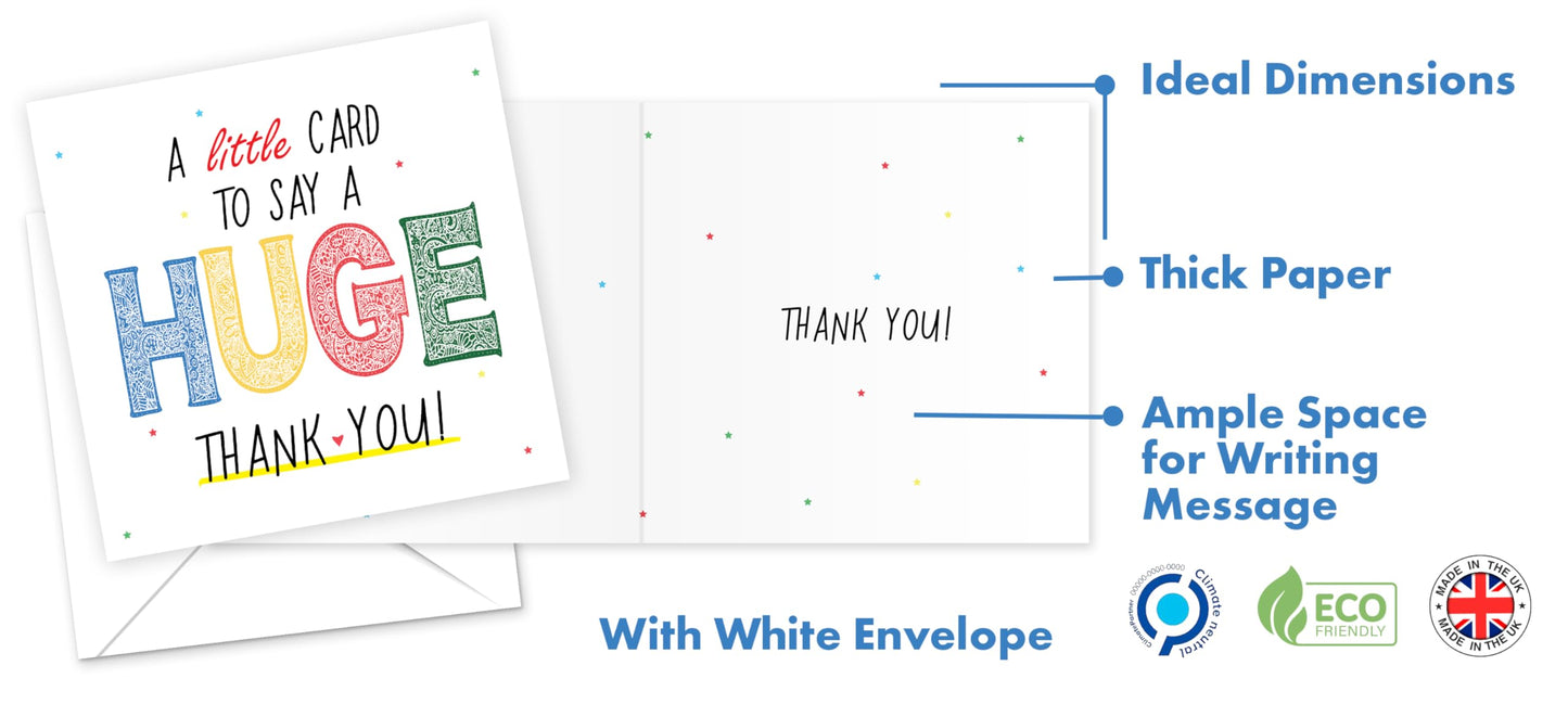 Thank You Card with Envelope | Premium Huge Thank You Greeting Card for Teachers, Weddings, Men, Women, Kids | Blank Inside, Eco-friendly | Made in the UK
