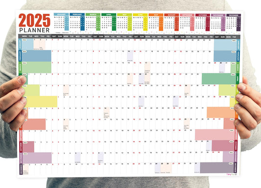 2025 Wall Planner A3 (42 x 29.7cm) - Jan To Dec Full Year Uncoated Wall Planner 2025 UK - Wall Calendar 2025 with mount stickers for home, office and school