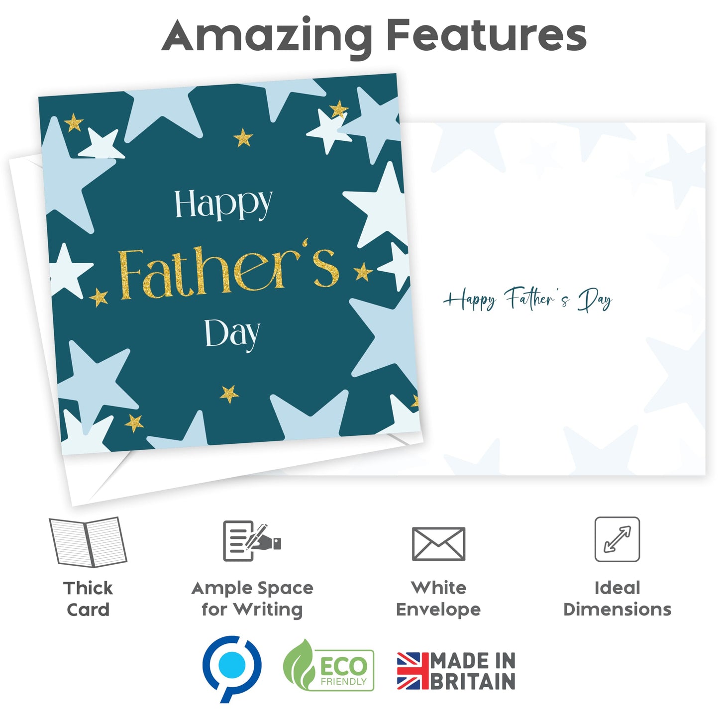 Happy Fathers Day Card from Son or Daughter – Gold Foil Star Design Father's Day Card – 15x15cm – Made in the UK