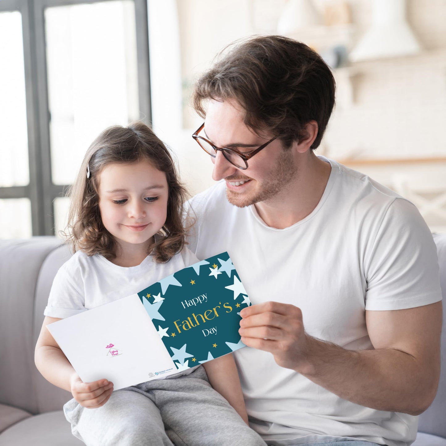 Happy Fathers Day Card from Son or Daughter – Gold Foil Star Design Father's Day Card – 15x15cm – Made in the UK
