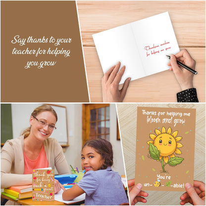 10 Thank You Teacher Cards Multipack with Envelopes and Stickers - 10 Unique Designs of Teacher Thank You Cards for Men and Women – Blank Inside Ecofriendly Teachers Christmas Card - UK.