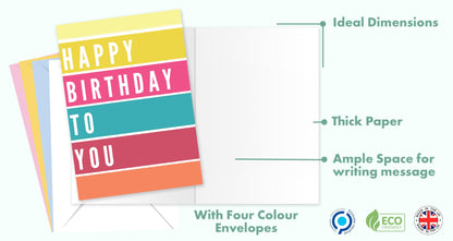 Giftinghouse Birthday Cards Multipack With Multi Coloured Envelopes, Pack of 24/48 Assorted Designs Ecofriendly Birthday cards for Women, Men & kids -Bulk Happy Birthday Notes – Made in UK.
