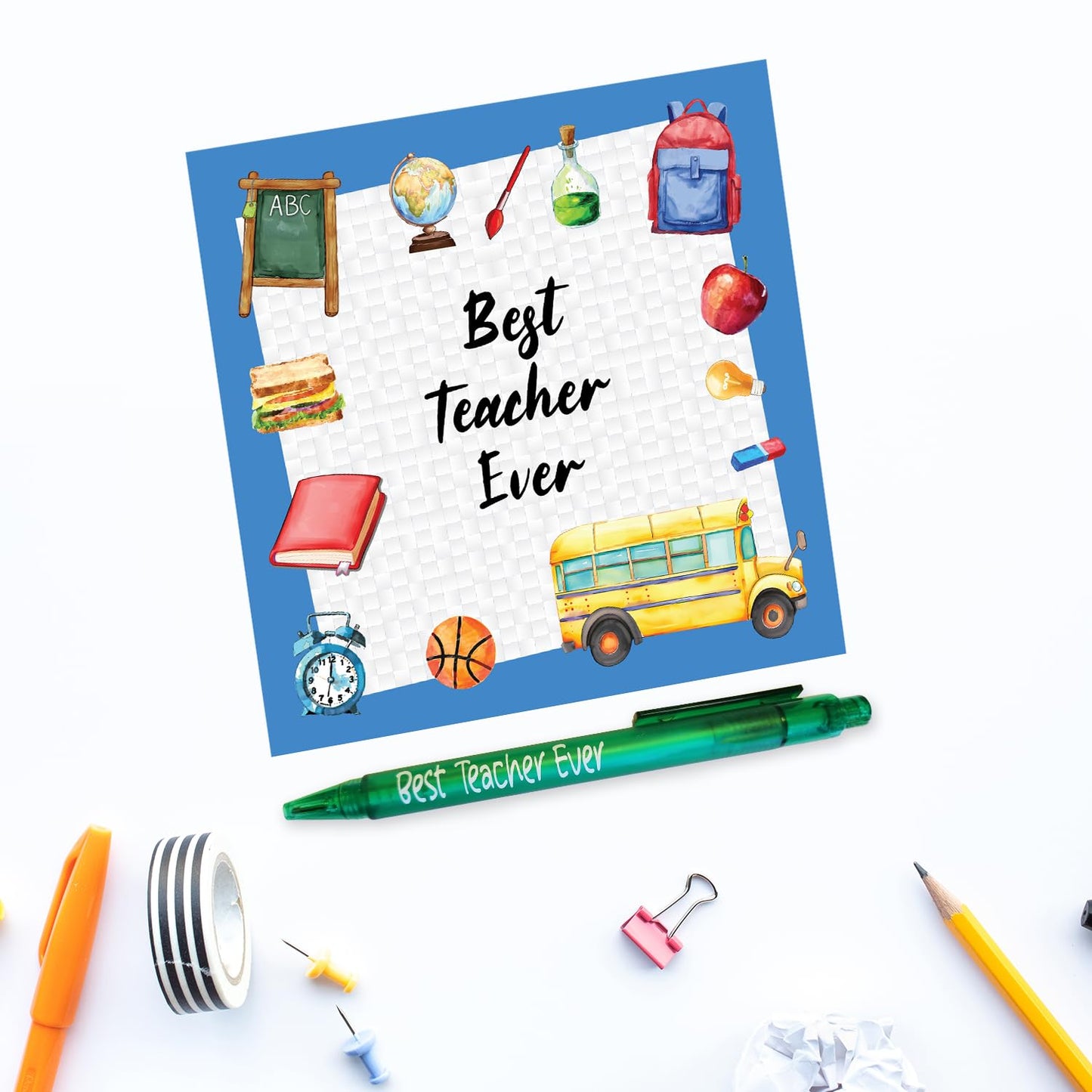 Teacher Thank You Card with Pen - Thank You Teacher Gifts for Women and Men " Best Teacher Ever" - Made in the UK