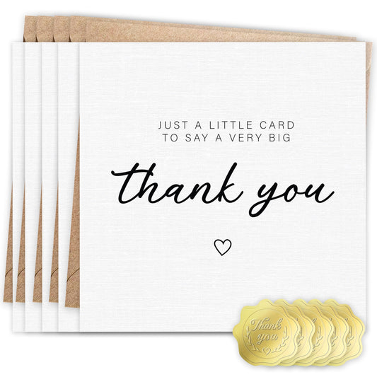 5 Thank You Cards with Embossed Gold Foil Stickers and Kraft Envelopes – A Little Card To Say Big Thank You - Made in the UK