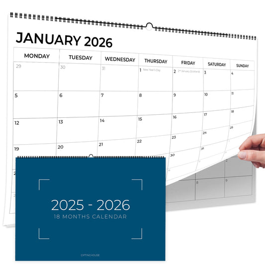 18 Month Calendar 2025-2026 - A4 Wall Calendar UK - A3 When Opened - 42x31cm from July 2025 to December 2026 – Month-to-View Planner with Notes Pages for Each Month.