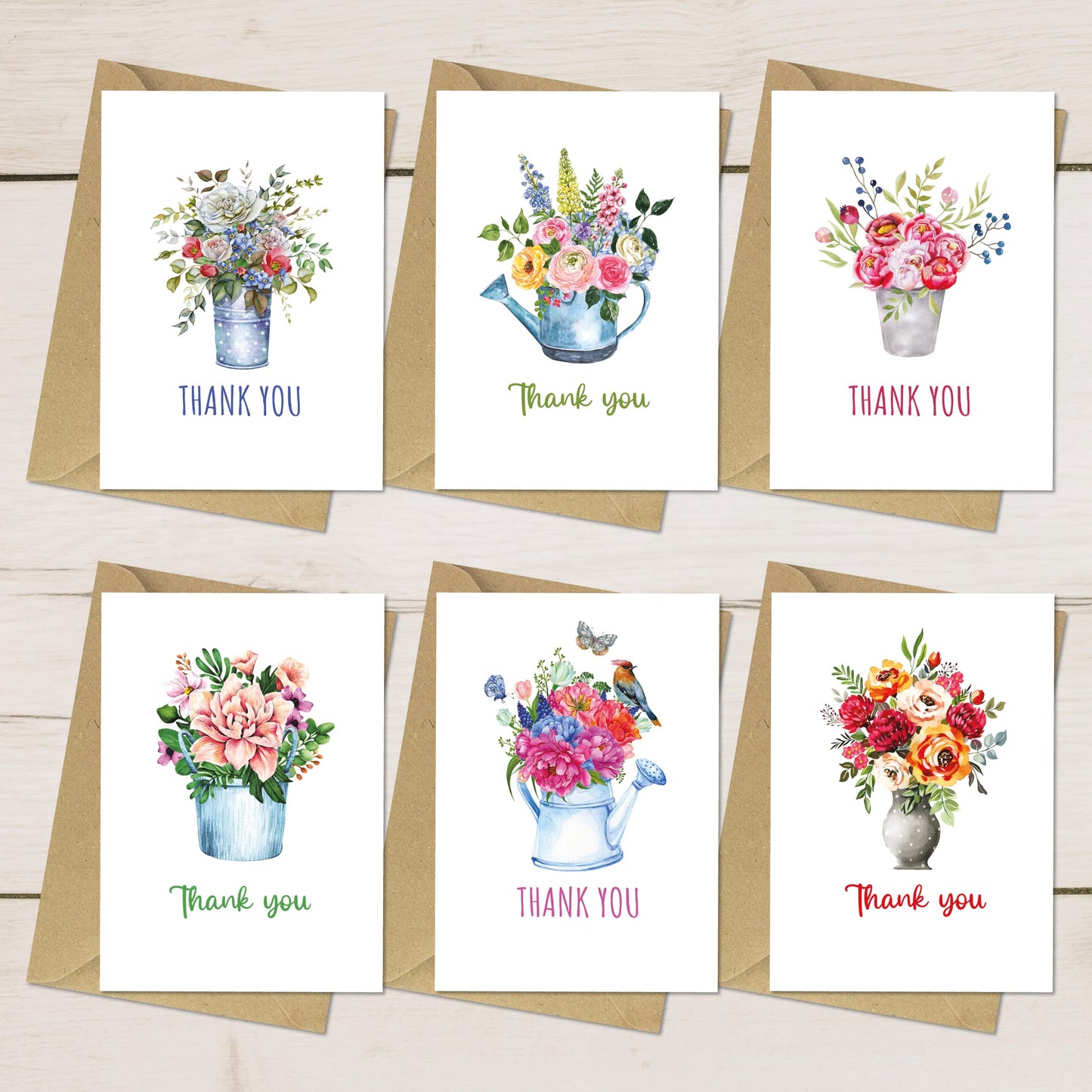 Giftinghouse Thank You Cards Multipack with Envelopes 12/24/48 Packs – Floral Design with Kraft Envelopes - Greeting cards for small business, wedding, kids Fully recyclable.