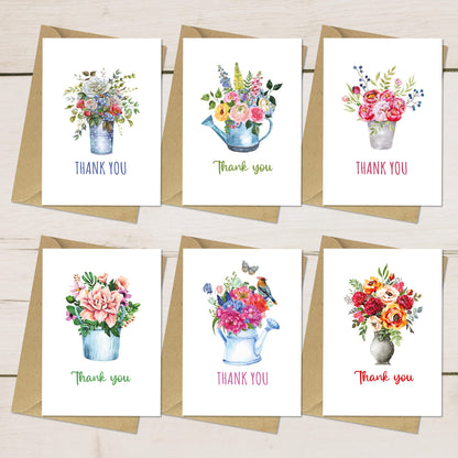Giftinghouse Thank You Cards Multipack with Envelopes 12/24/48 Packs – Floral Design with Kraft Envelopes - Greeting cards for small business, wedding, kids Fully recyclable.